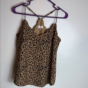 J Crew Leopard Print Cami Tank Blouse Brown Black Size 4 Racerback Lined Casual
